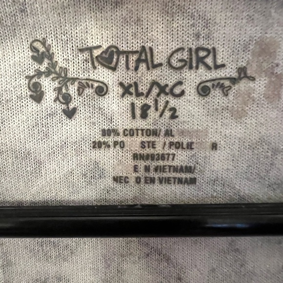 TOTAL GIRL GIRLS XL (18-1/2) PRINTED HOODIE FULL ZIPPER BLACK/GREY. - Picture 7 of 7